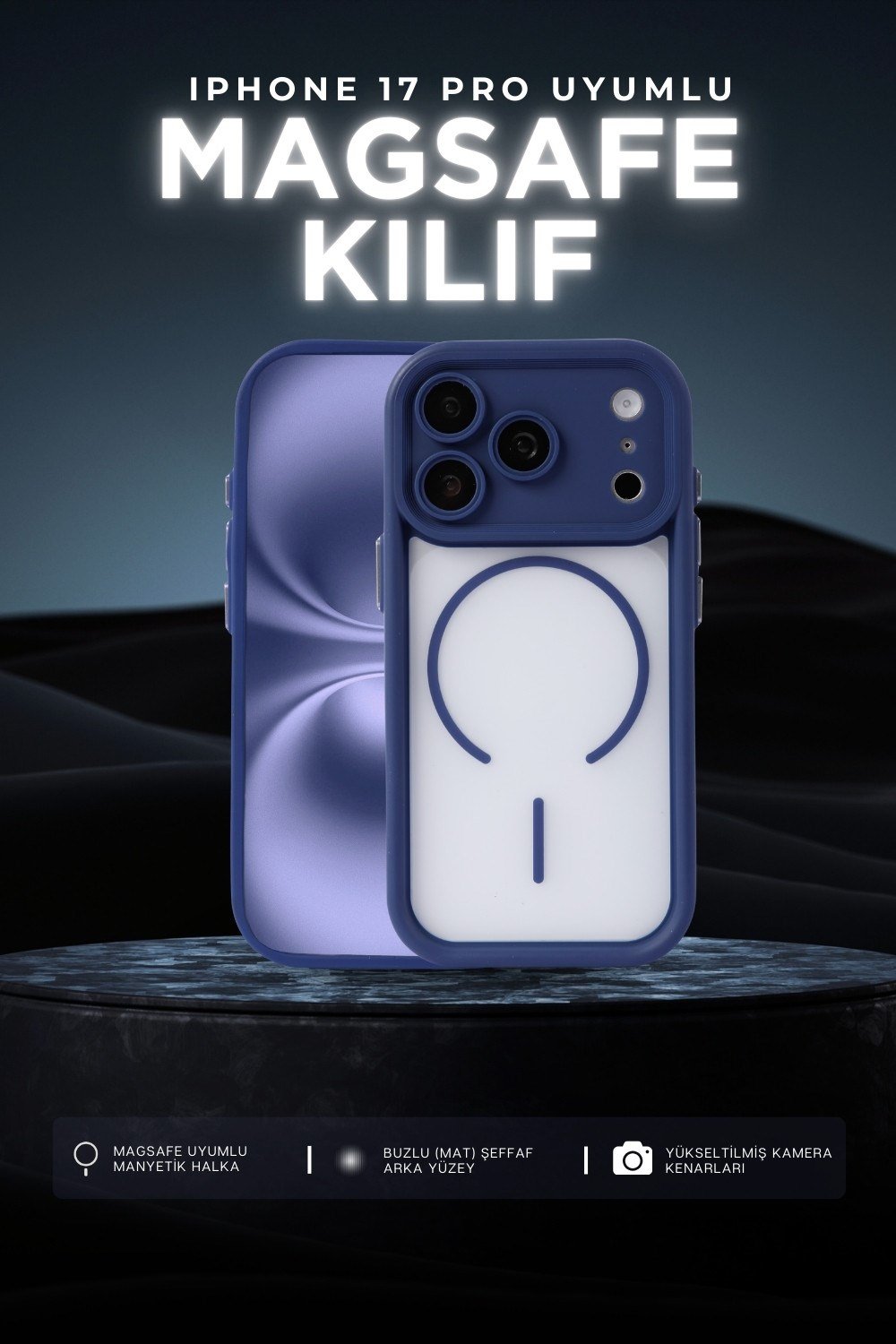 iPhone 17 Pro Max Kılıf – Kamera Korumalı – MagSafe Uyumlu – Lacivert Renk – Mat Silikon Telefon Kılıfı