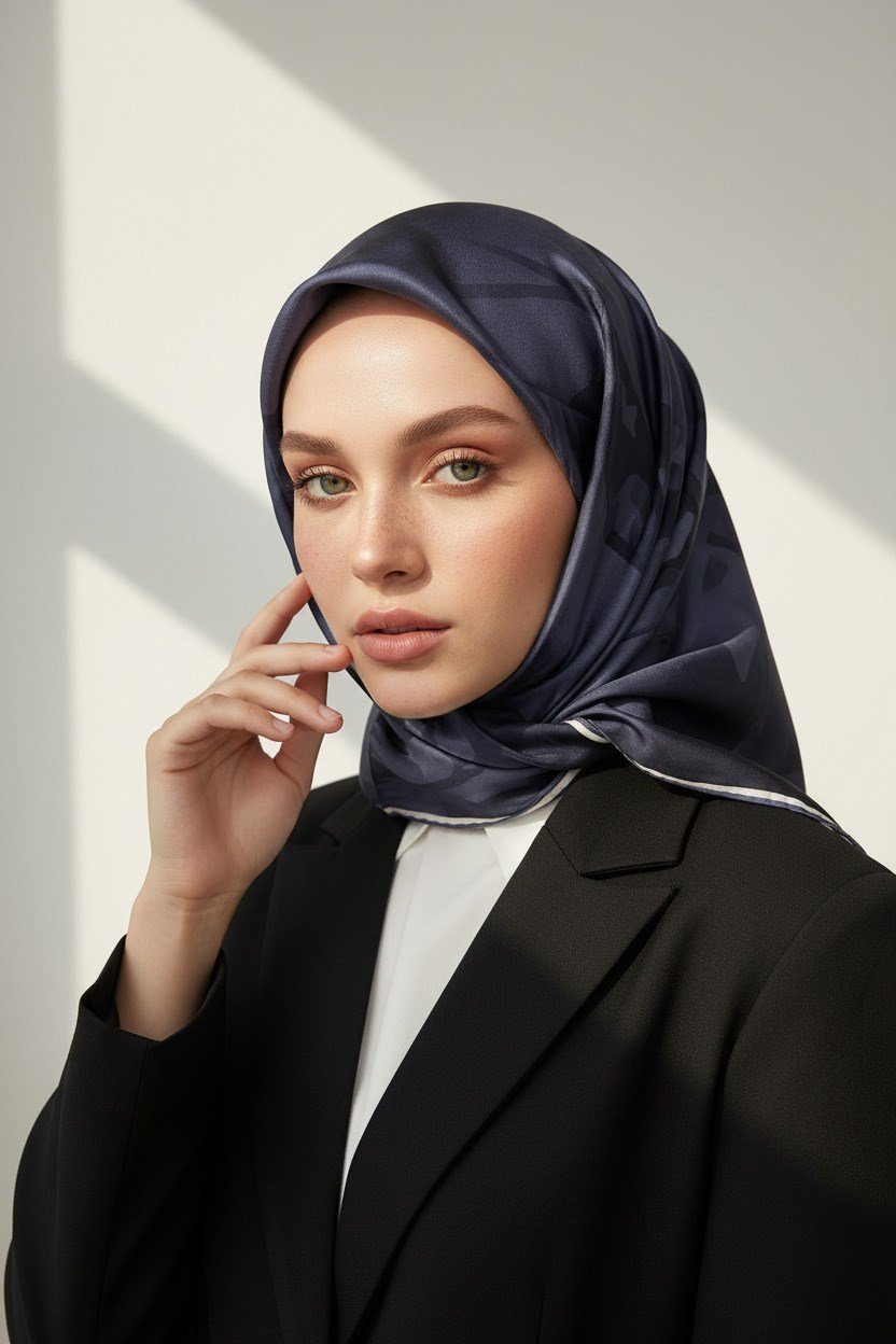 100% Twill İpek Çiçek Desenli Füme Renkli 90x90 Dikim Şekli : El Dikişi Eşarp