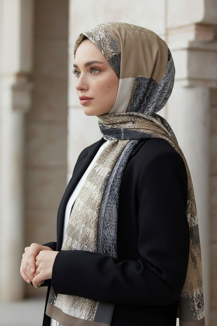 KREP KAZAYAĞI DESENLİ BEJ RENKLİ 75X195 KIRIŞMAZ ŞAL