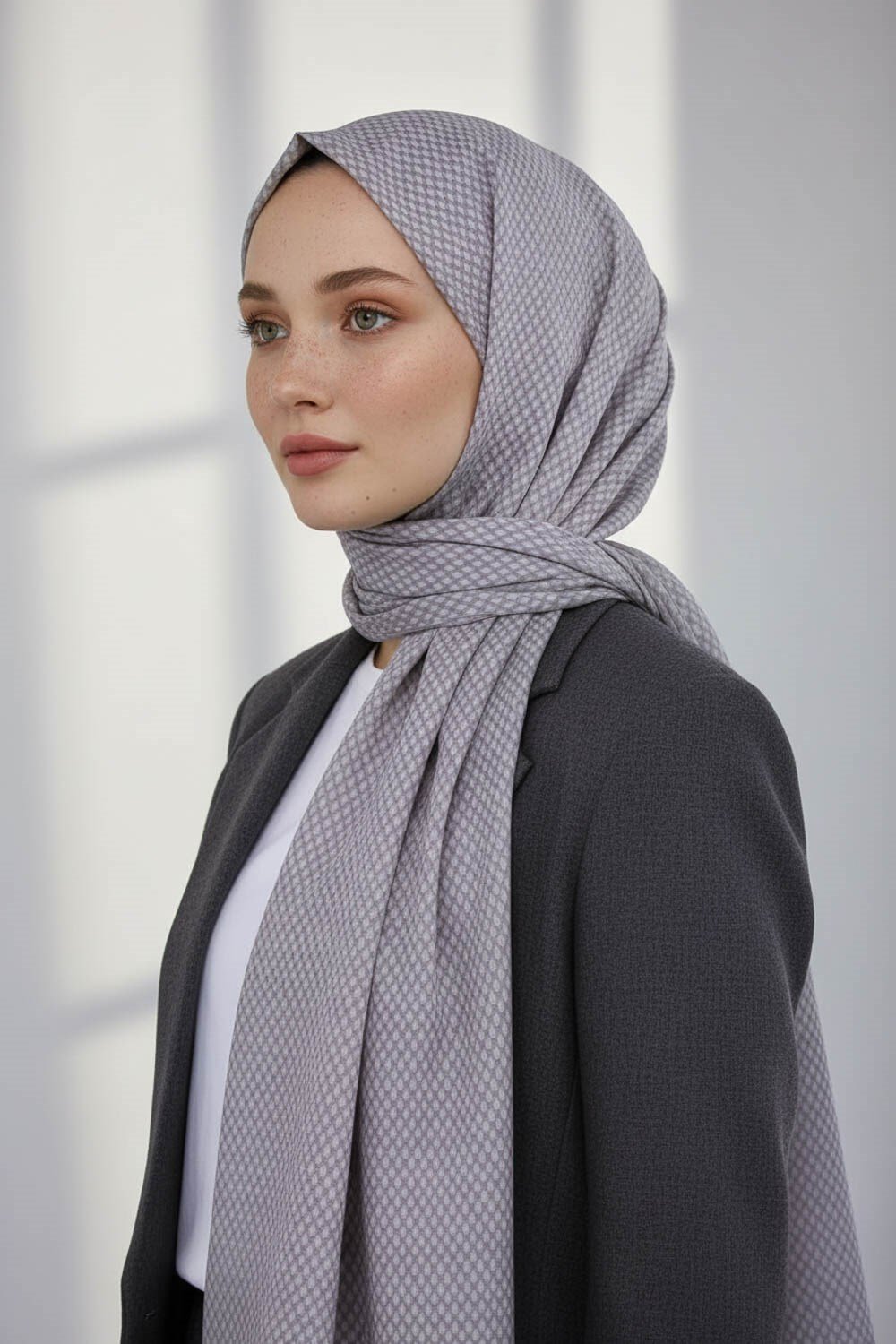 KREP HASIR DESENLİ GRİ RENKLİ 75X195 KIRIŞMAZ ŞAL