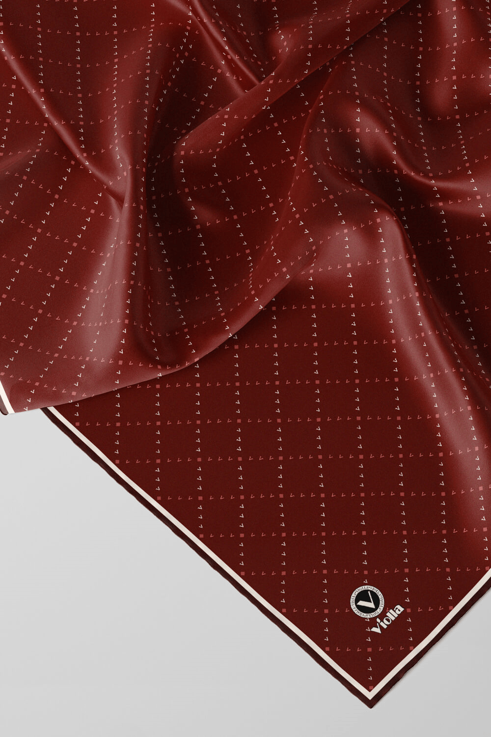 Twill Noktalı V Desenli Bordo Renkli 90x90 Eşarp (İpek İçermez) Kenar Dikiş Şekli El Dikişli