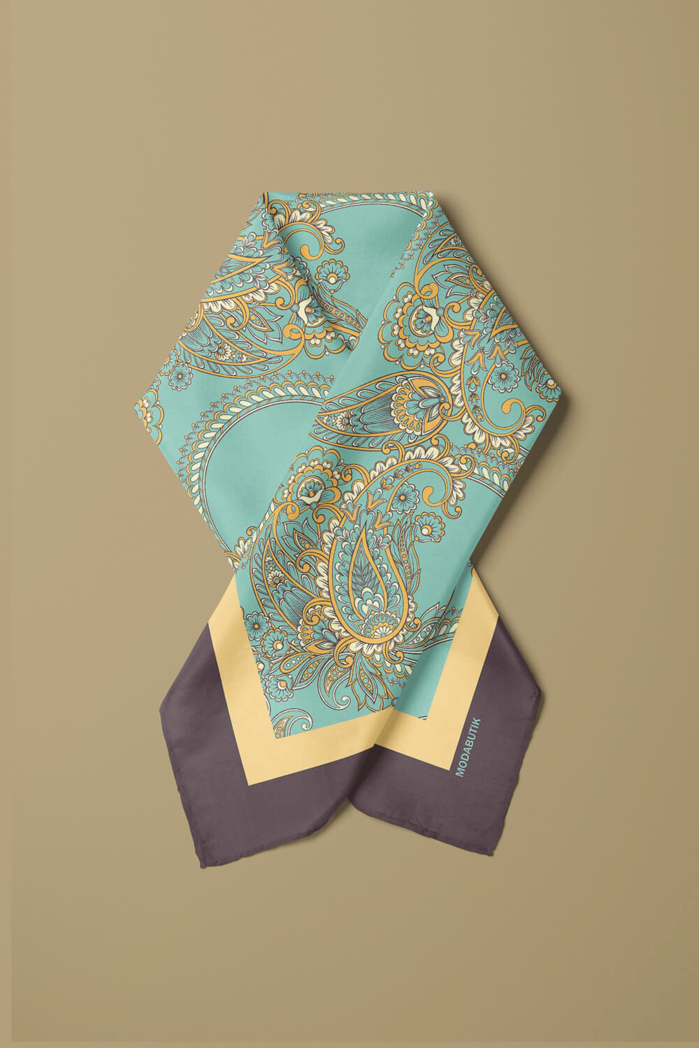 Kadın Açık Mavi Krem Bangle Desenli 50x50 Bandana HYL DG0917-22