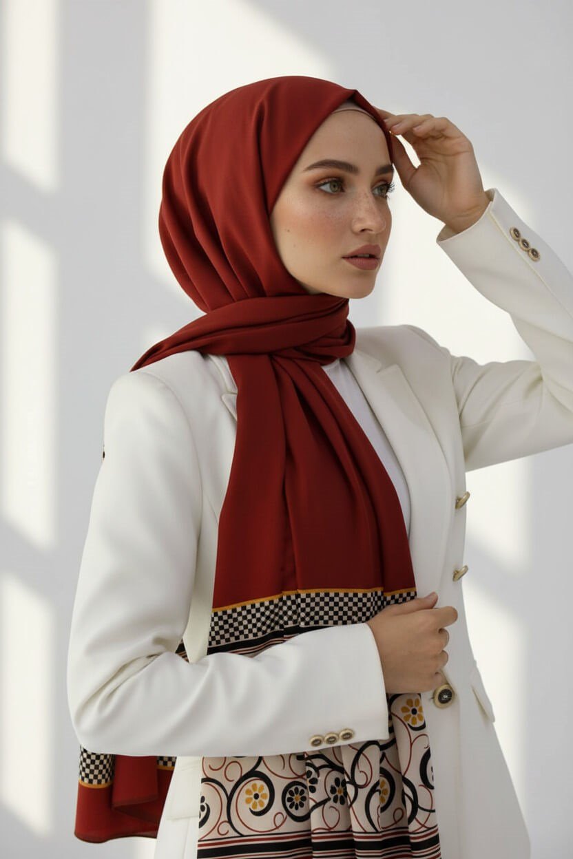 KREP KENAR MOTİFİ ÇİÇEK DESENLİ BORDO RENKLİ 75X195 KIRIŞMAZ ŞAL