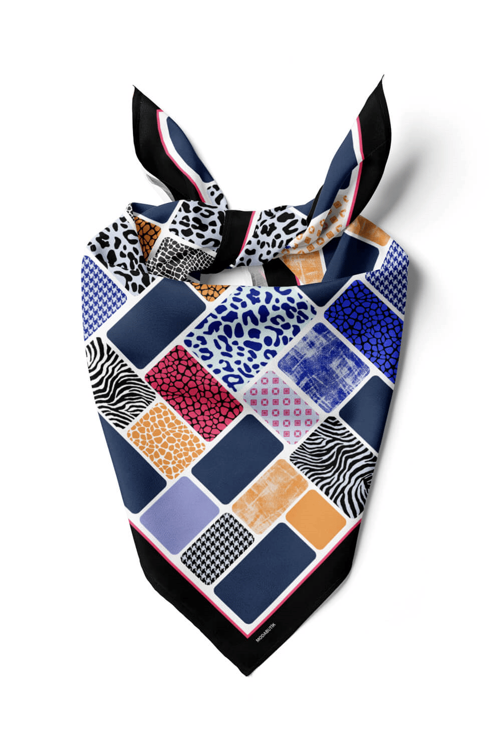 D110 Kadın Dikdörtgen Desenli Bandana 50x50 Mavi DG0497-22