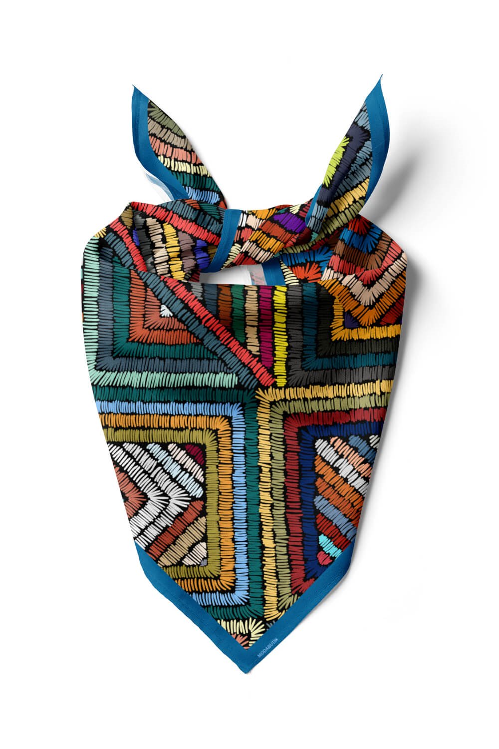 D69 Kadın Geometrik Desenli Bandana 50x50 Mavi Yeşil DG0412-22