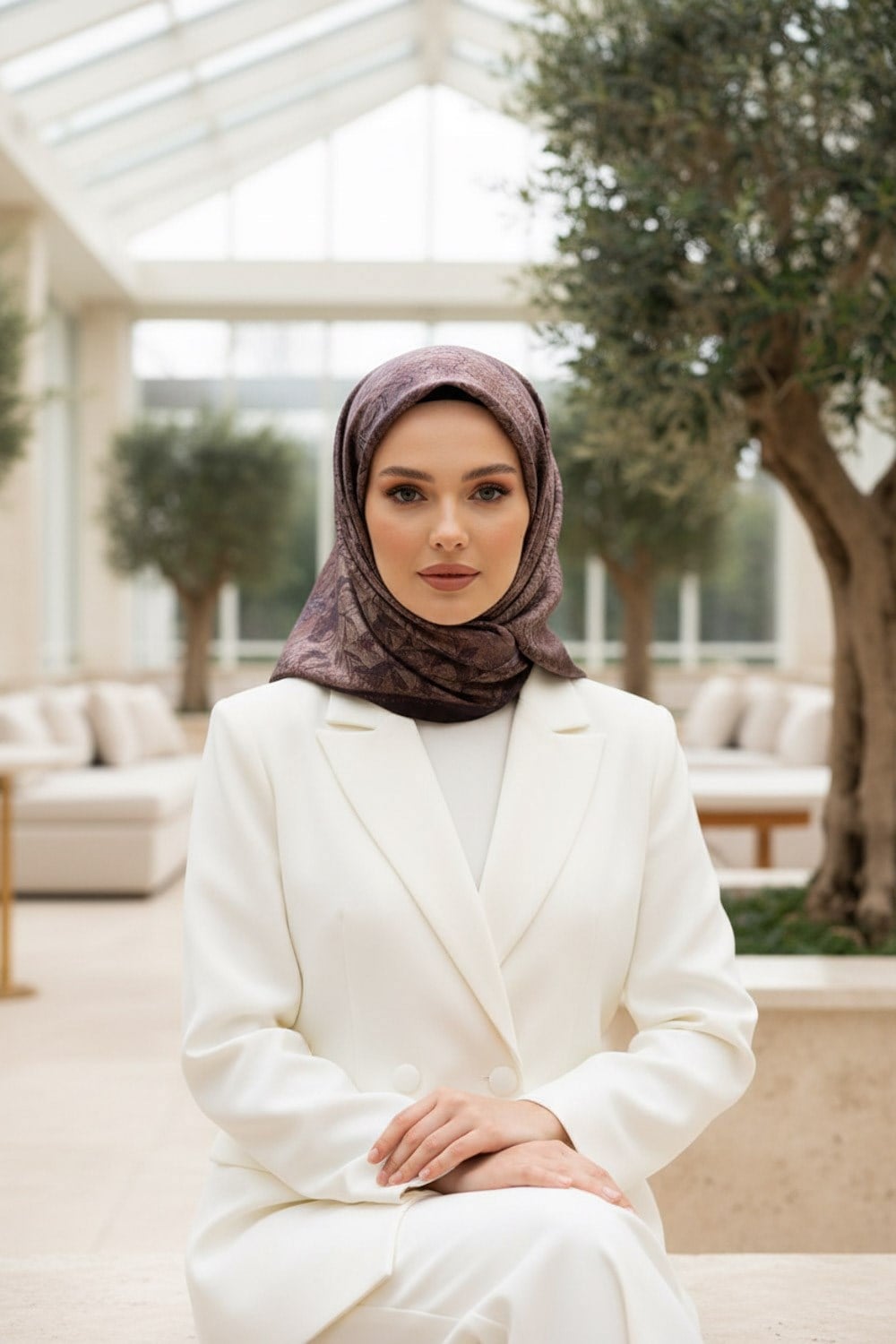 % 57 İpek % 43 Viskon Twill İpek Degradeli Yaprak  Desenli Bej Renkli 90x90 Eşarp Dikim Şekli : El Dikişi