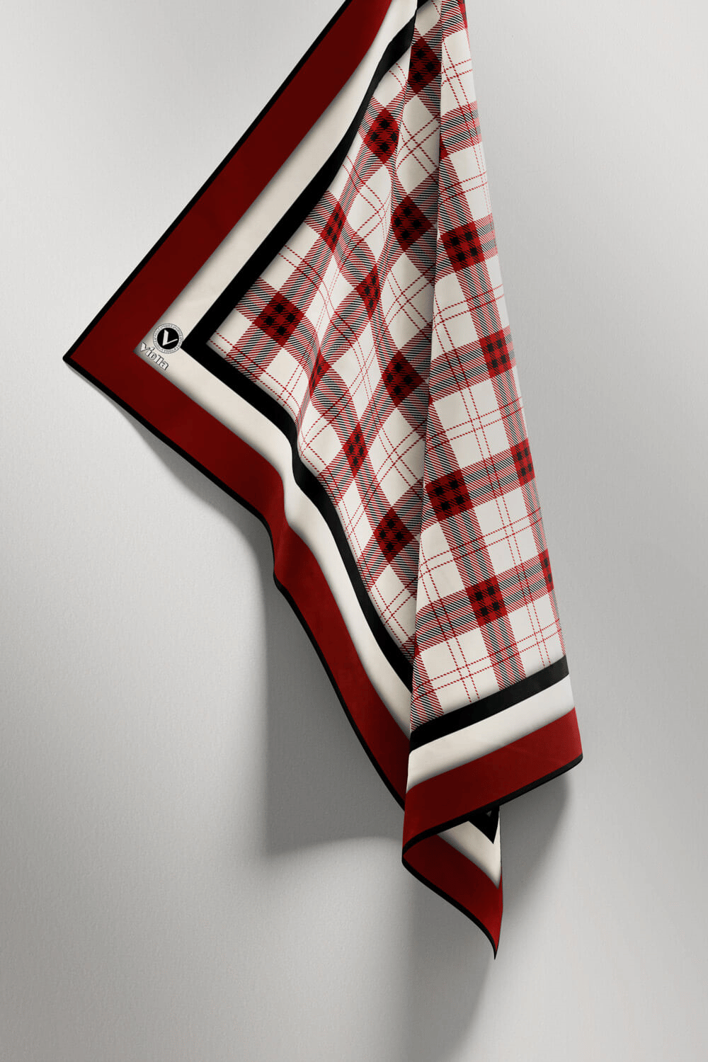 Twill Ekose Desenli Bordo Renkli 90x90 Eşarp (İpek İçermez) Kenar Dikiş Şekli El Dikişli