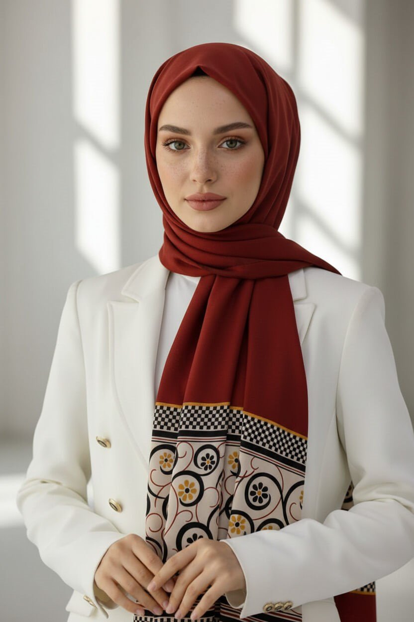 KREP KENAR MOTİFİ ÇİÇEK DESENLİ BORDO RENKLİ 75X195 KIRIŞMAZ ŞAL