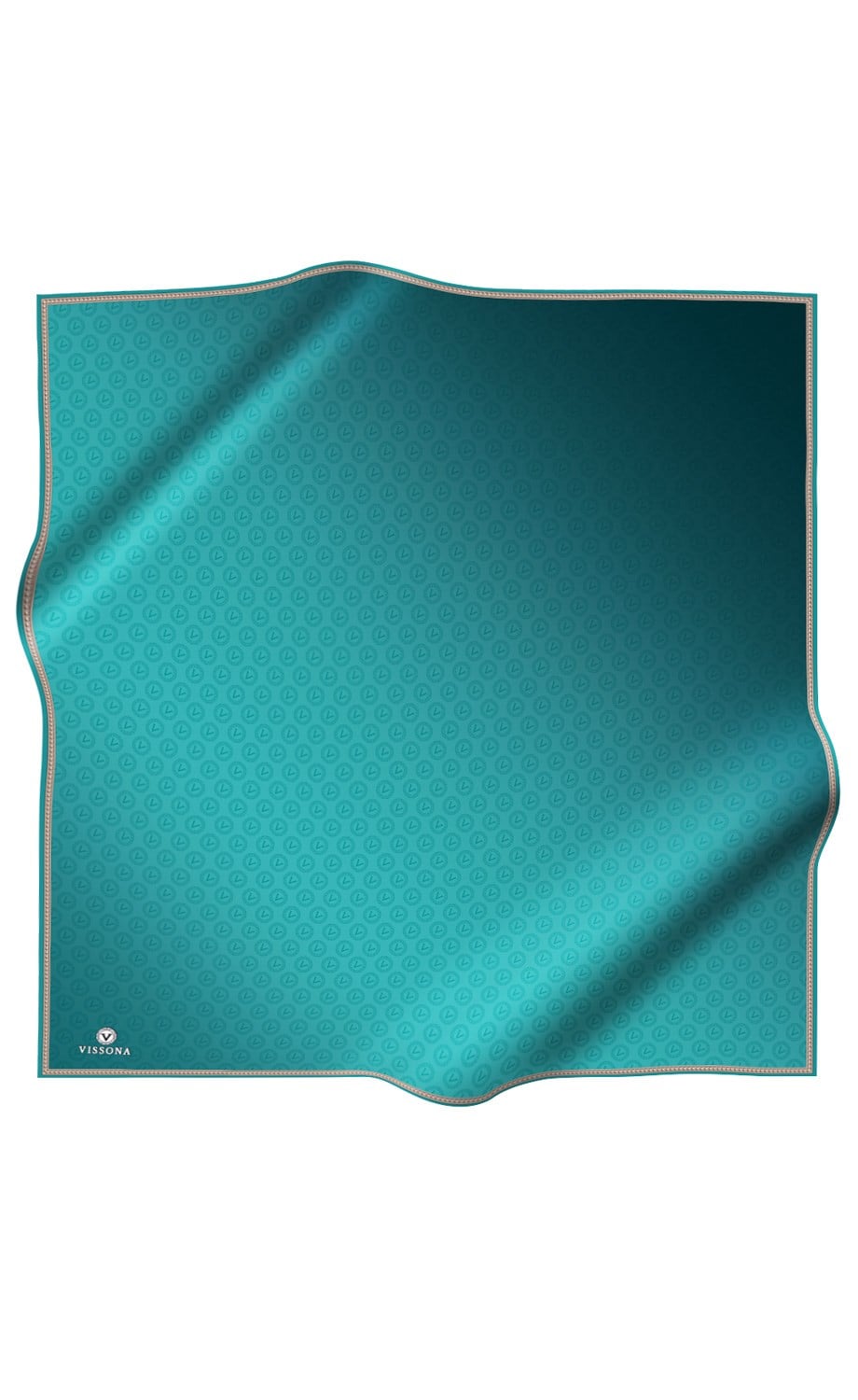 % 57 İPEK % 43 VİSKON Twill İpek Monogram Desenli Petrol Yeşili Renkli 90x90 Eşarp Dikim Şekli : El Dikişi