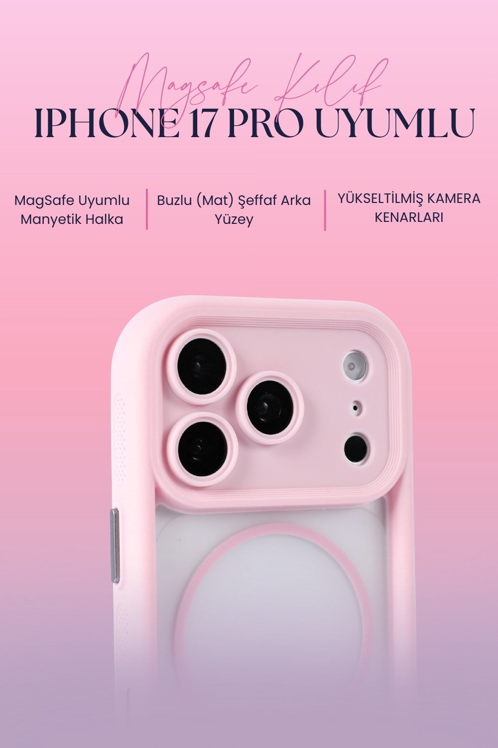 iPhone 17 Pro, Pink Color Kılıf – Kamera Korumalı – MagSafe Uyumlu – Pembe Renk – Mat Silikon Telefon Kılıfı