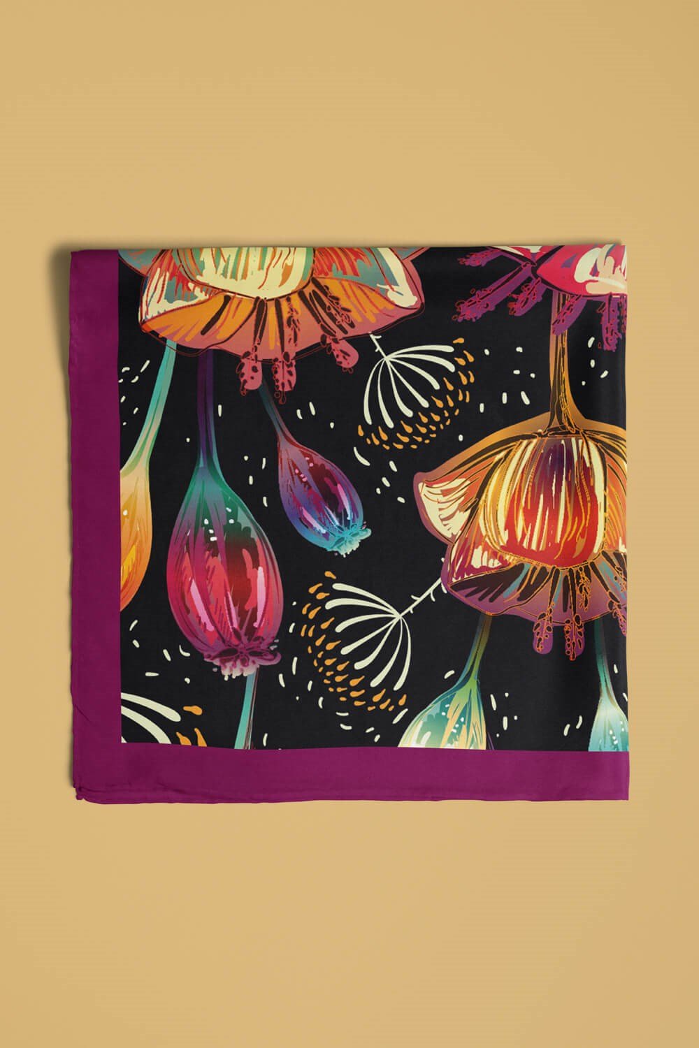 Violla B33 Kadın Flow Desenli Bandana 50x50 Siyah DG0173-22