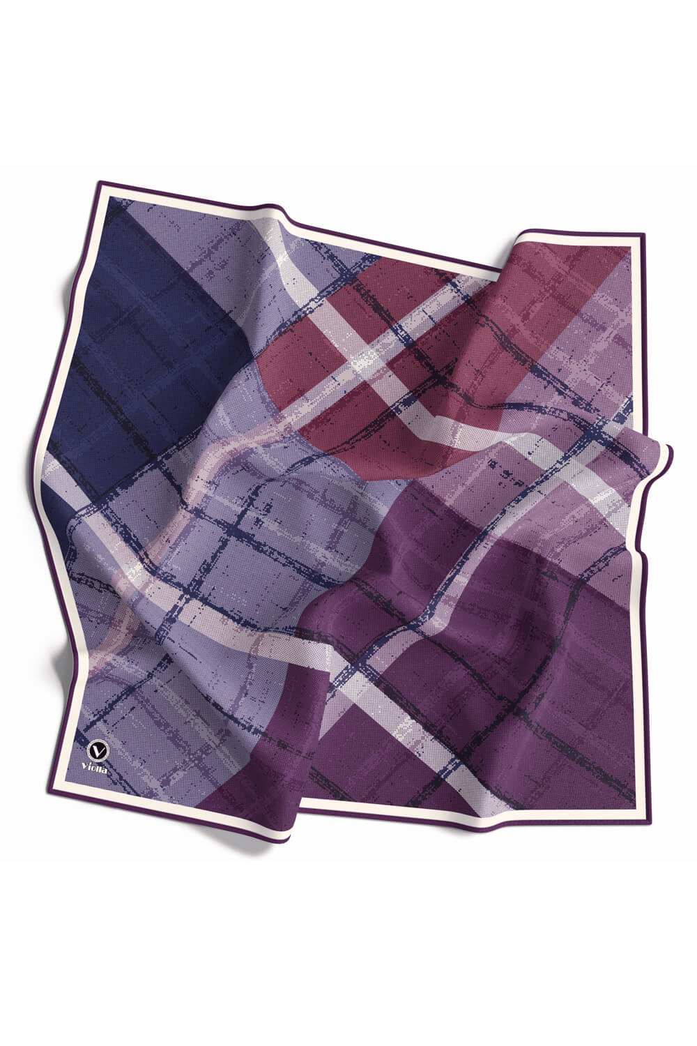 Twill Eskitme Desenli Mor Renkli 90x90 Eşarp (İpek İçermez) Kenar Dikiş Şekli El Dikişli