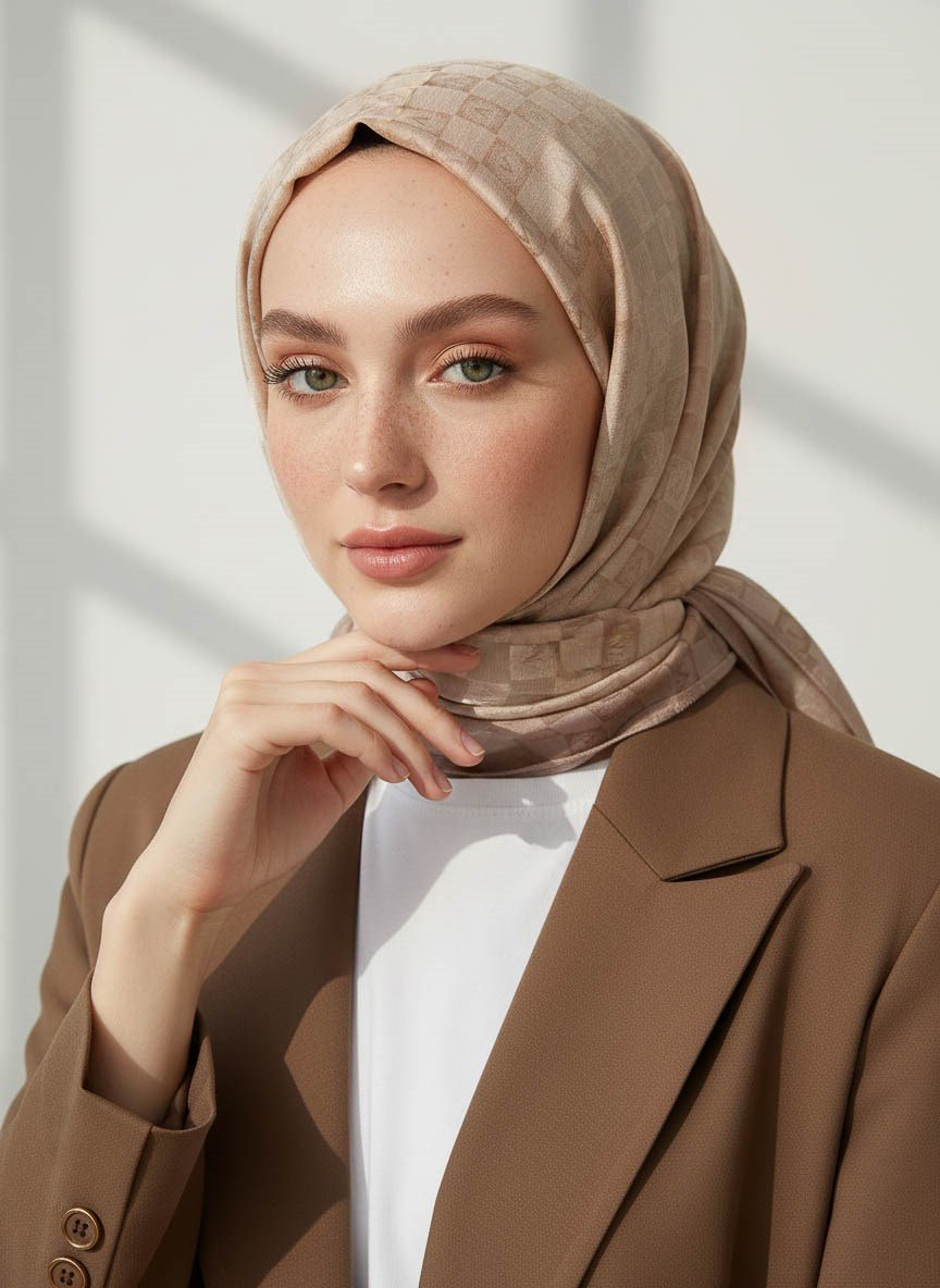 Vissona %57 İPEK %43 PAMUK Degrade Desenli Krem Renkli Şal -  70x190 Dikiş Tipi İtalyan Dikişli
