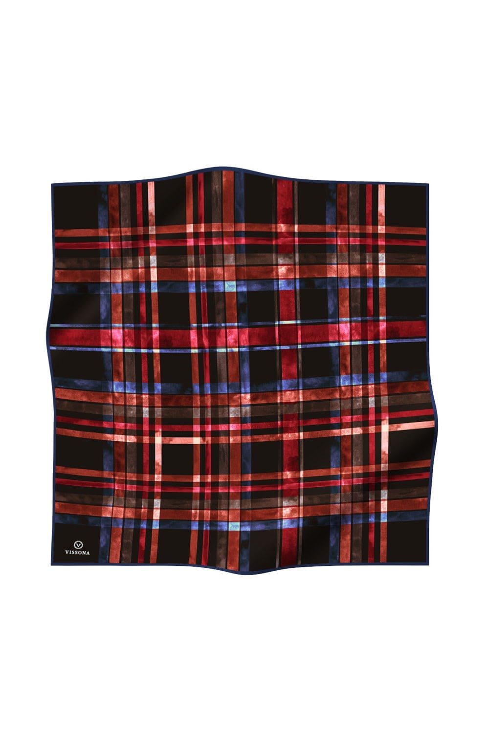 %100 Twill İpek Ekose Desenli Siyah - Kırmızı Renkli 90x90 Eşarp Kenar Dikiş Şekli El Dikişli