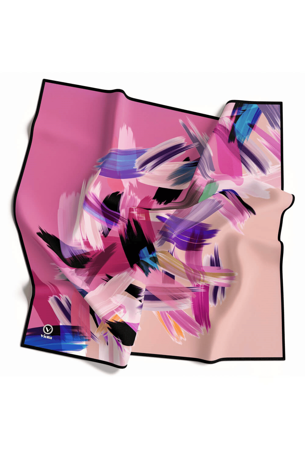 Twill Fırça Desenli Pembe Renkli 90x90 Eşarp (İpek İçermez) Kenar Dikiş Şekli El Dikişli
