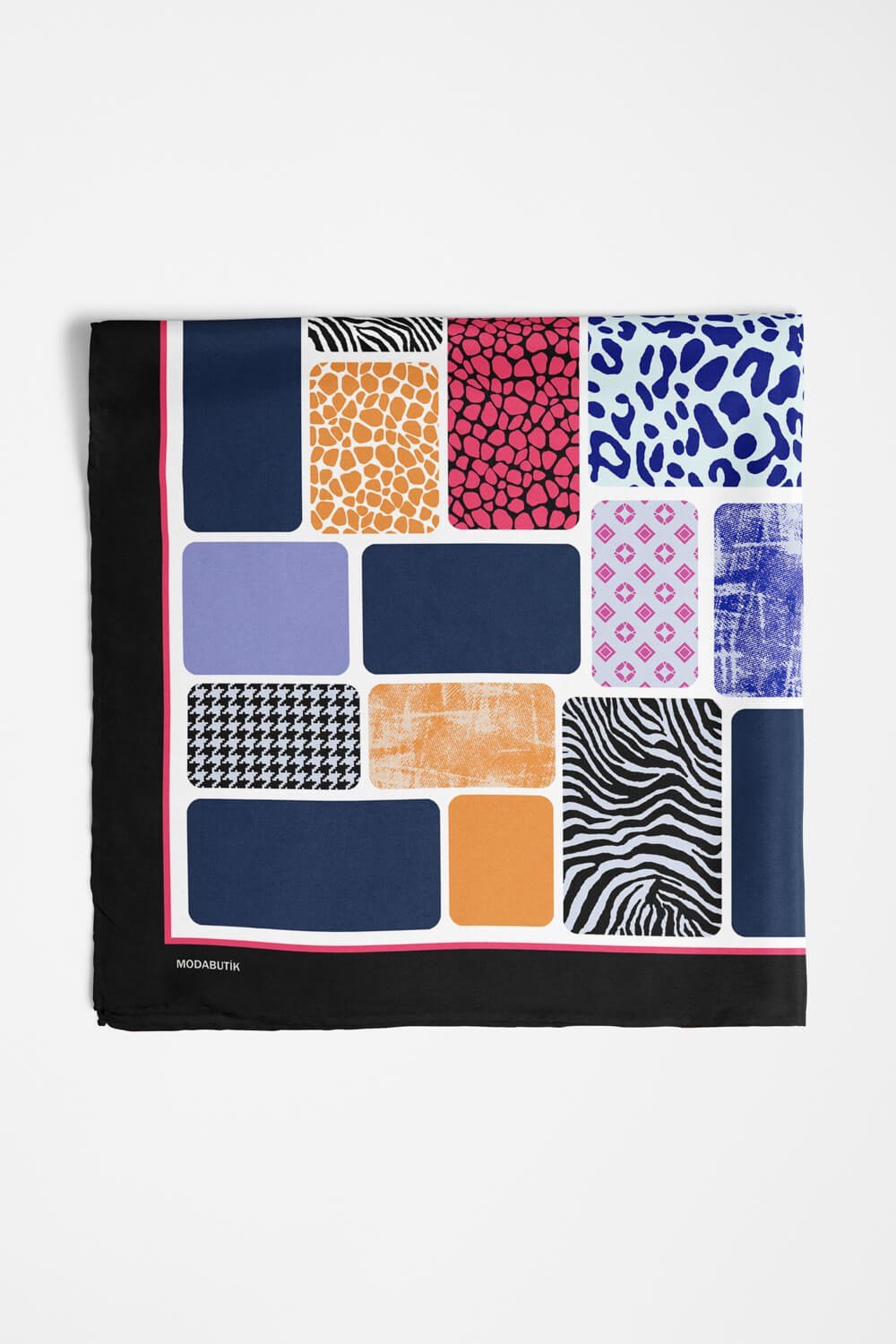 Violla D110 Kadın Dikdörtgen Desenli Bandana 50x50 Mavi DG0497-22