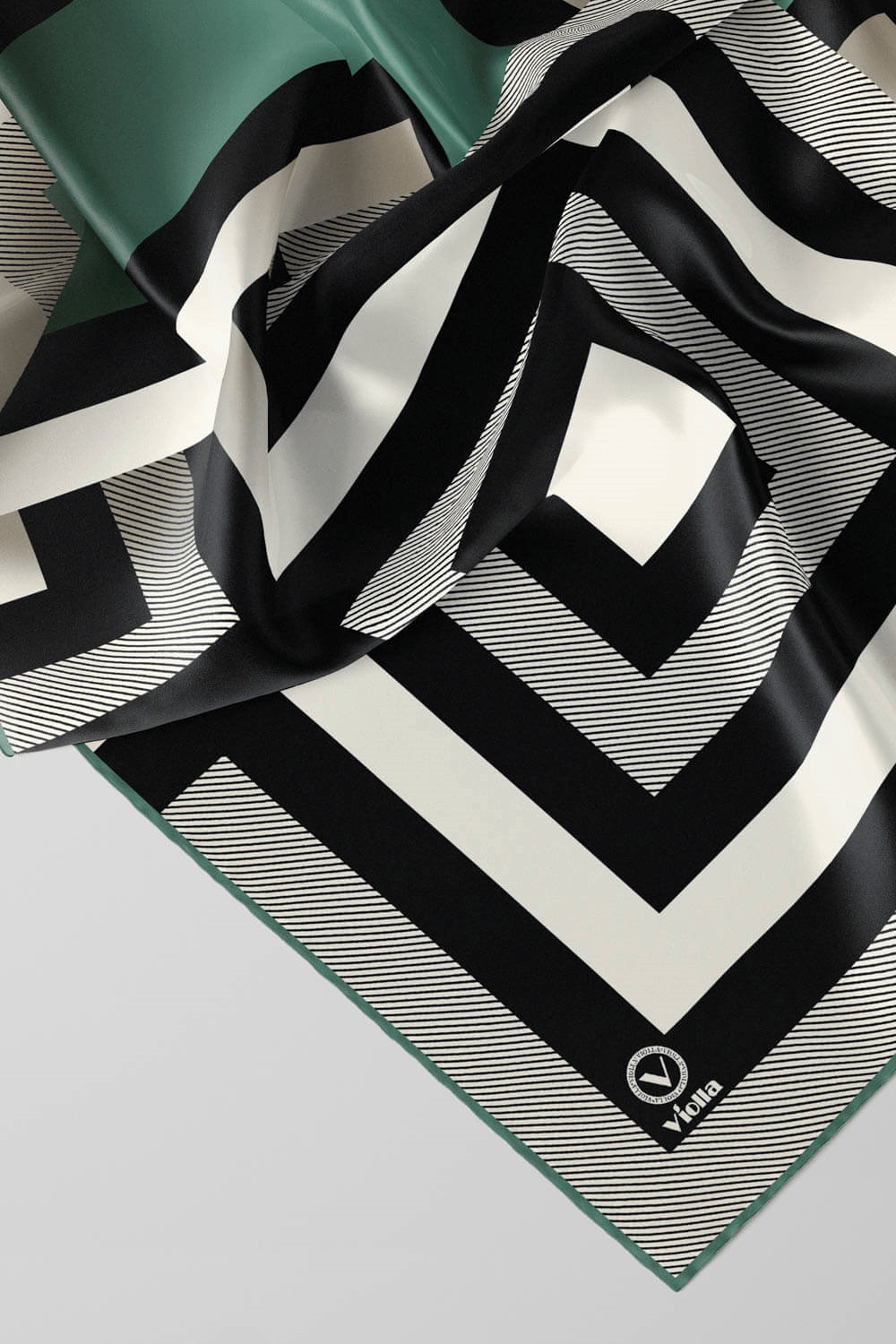 Twill Geometrik Desenli Mint Yeşiliı Renkli 90x90 Eşarp (İpek İçermez) Dikim Şekli : El Dikişi