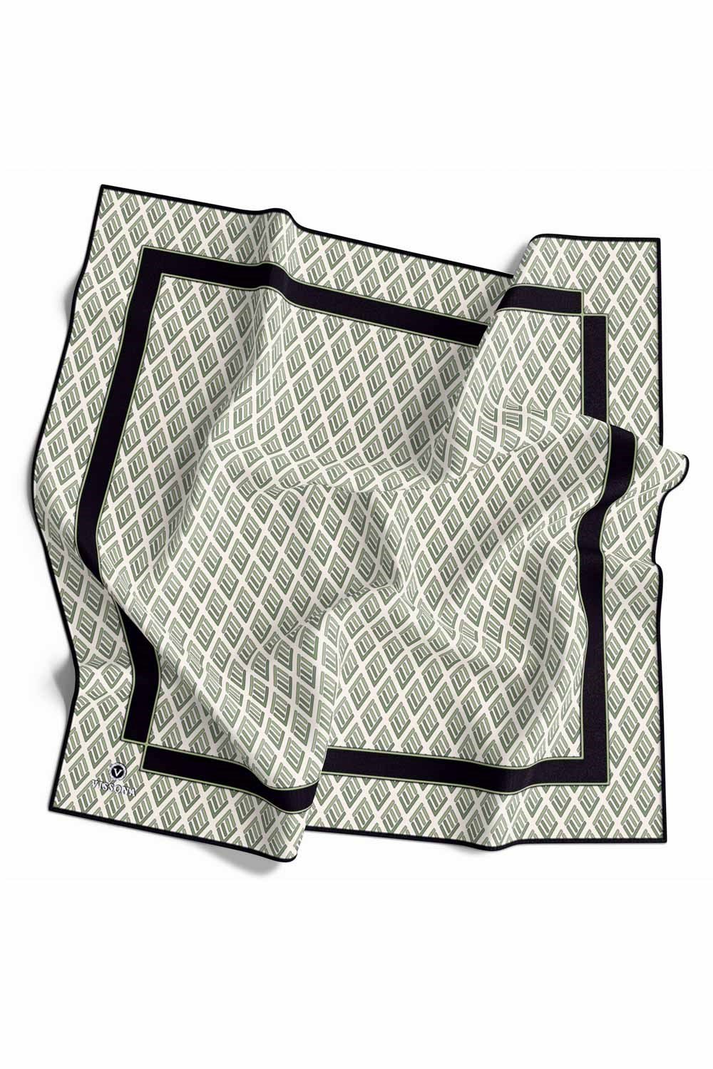 % 57 İPEK % 43 VİSKON Twill İpek Geometrik Desenli Krem - Çağla Renkli 90x90 Eşarp Dikim Şekli : El Dikişi