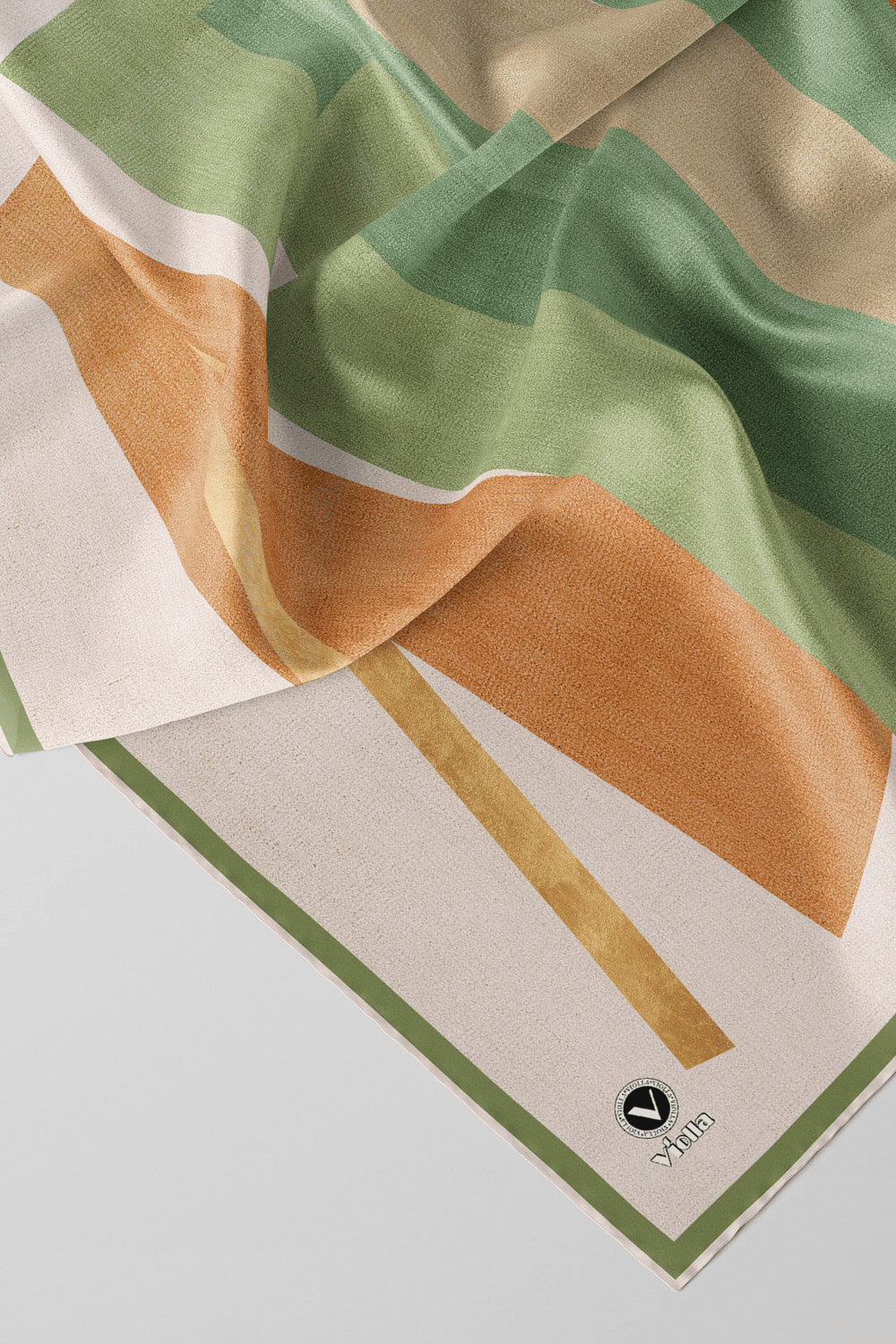 Twill Geometrik Desenli Haki Renkli 90x90 Eşarp (İpek İçermez) Kenar Dikiş Şekli El Dikişli