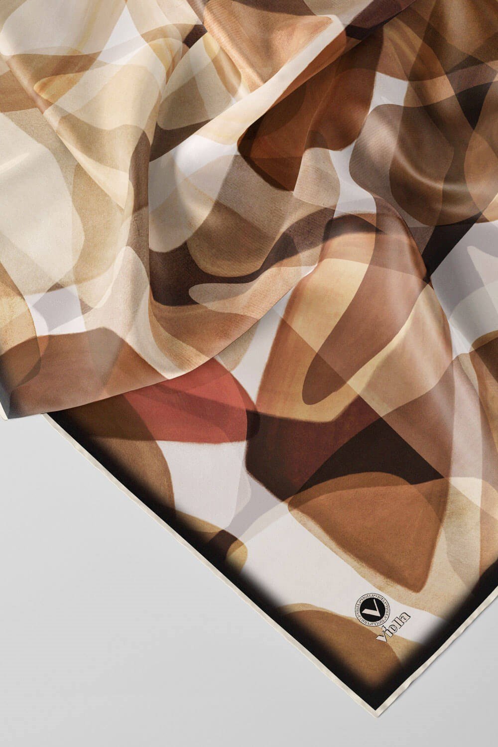 Twill Geometrik Batik Desenli Bej Renkli 90x90 Eşarp (İpek İçermez) Kenar Dikiş Şekli El Dikişli
