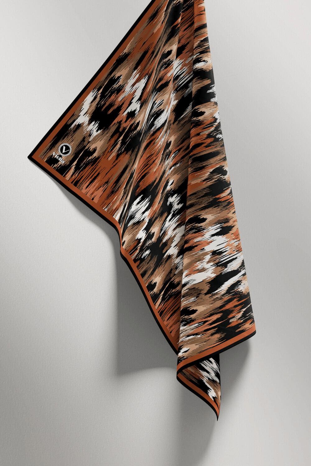 Twill Fırça Desenli Taba Renkli 90x90 Eşarp (İpek İçermez) Kenar Dikiş Şekli El Dikişli
