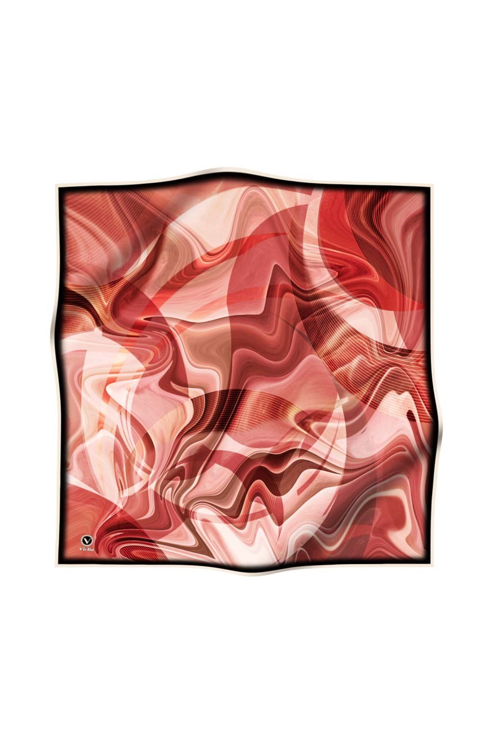 Twill Soyut Dalga Desenli Kırmızı Renkli 90x90 Eşarp (İpek İçermez) Dikim Şekli : El Dikişi