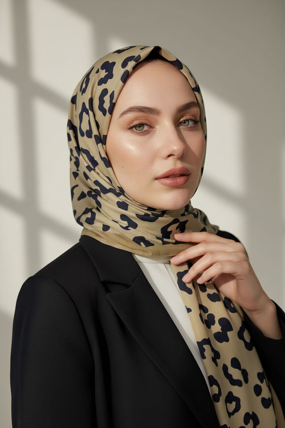 KREP LEOPAR DESENLİ HARDAL RENKLİ 75X195 KIRIŞMAZ ŞAL