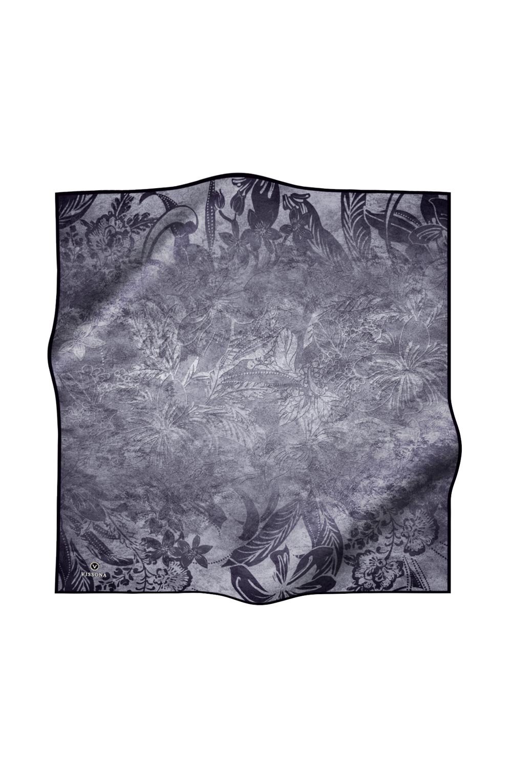 % 57 İpek % 43 Viskon Twill İpek Degradeli Yaprak  Desenli Gümüş Renkli 90x90 Eşarp Dikim Şekli : El Dikişi