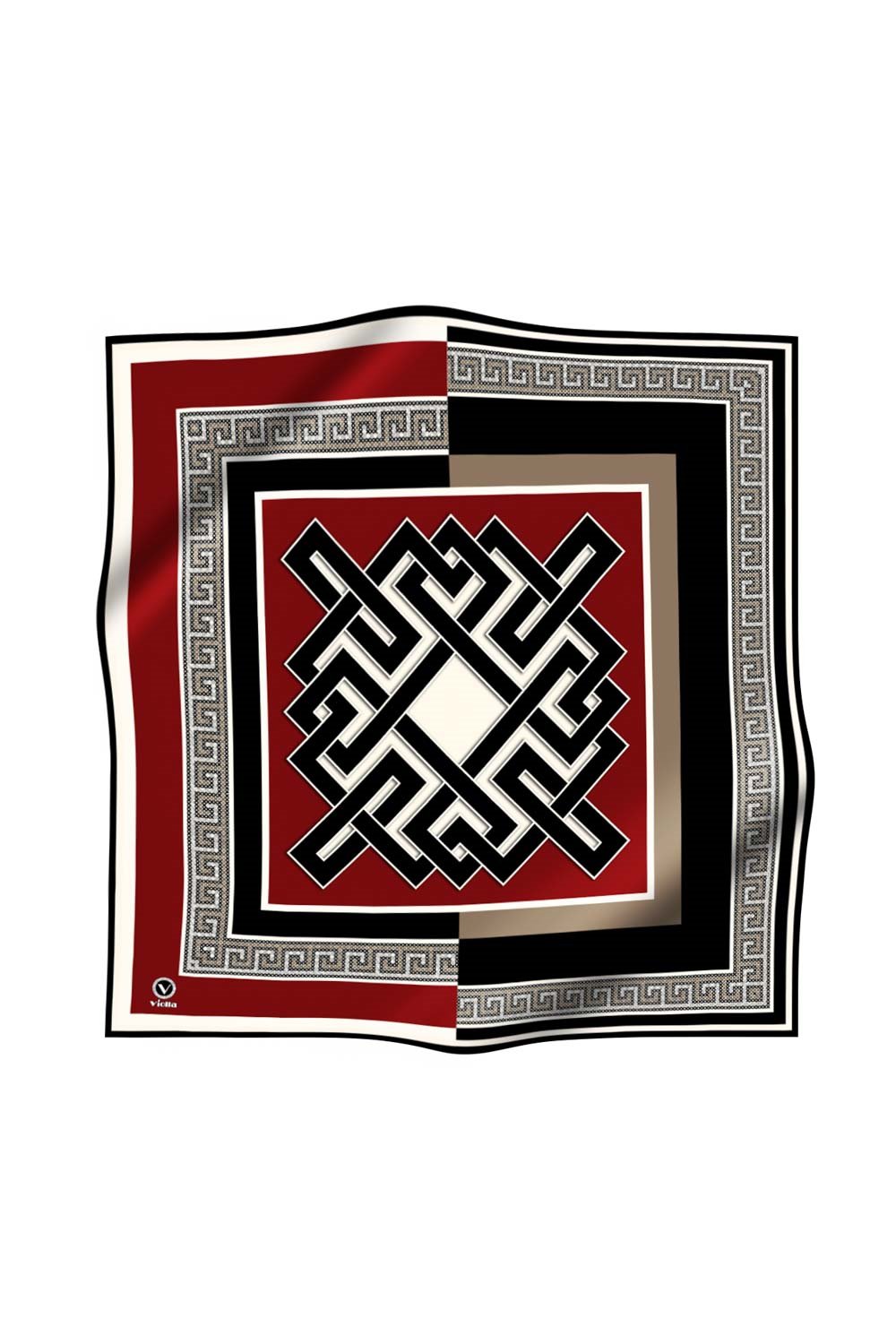 Twill Çizgili Sonsuzluk Düğümü Desenli Bordo Renkli 90x90 Eşarp (İpek İçermez)