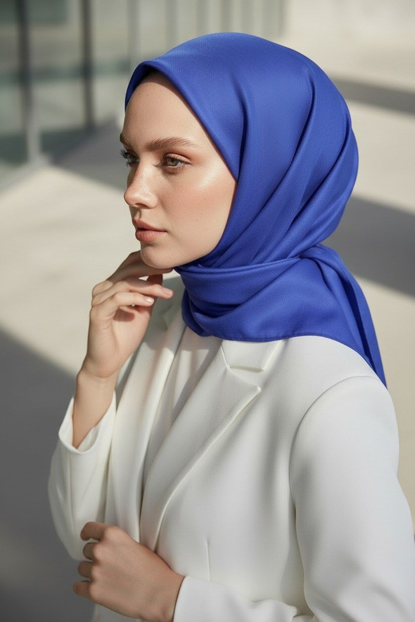 %100 Twill İpek Düz Saks Renkli Daha Tok Exclusive Serisi 90x90 Eşarp Dikim Şekli : El Dikişi