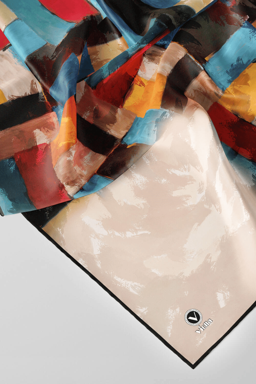 Twill Yağlı Boya Desenli Petrol Mavisi Renkli 90x90 Eşarp (İpek İçermez) Kenar Dikiş Şekli El Dikişli