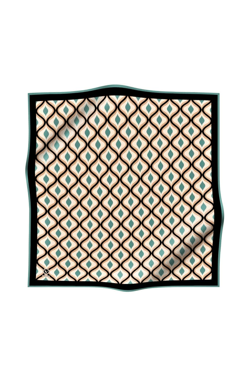 Twill Geometrik Daire Desenli Petrol Yeşili Renkli 90x90 Eşarp (İpek İçermez) Dikim Şekli : El Dikişi