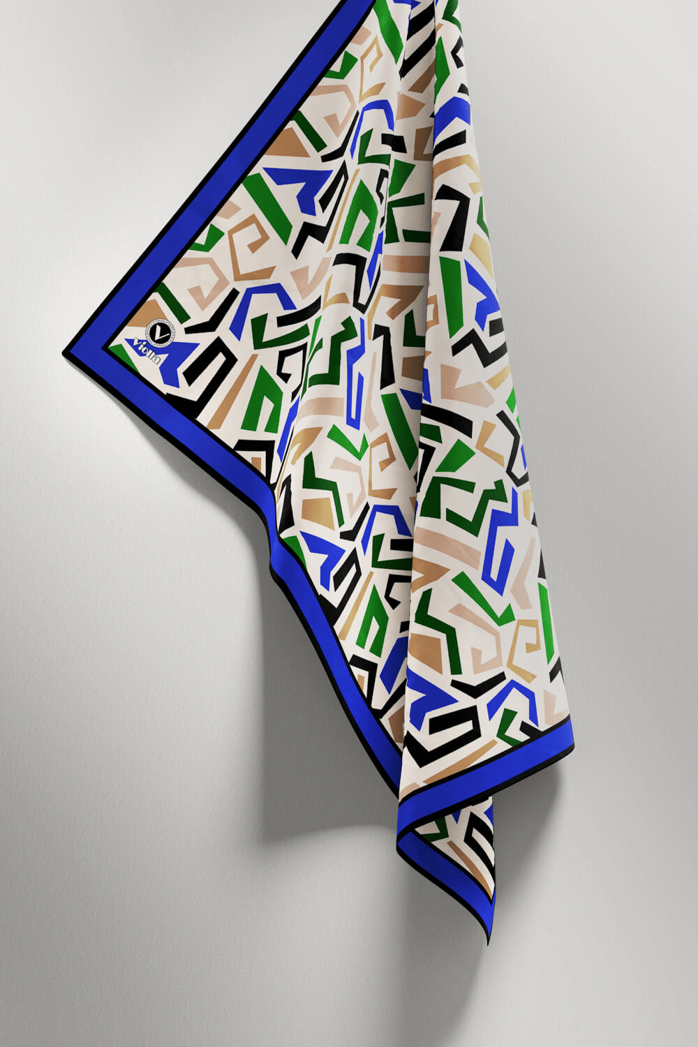 Twill Geometrik Desenli Saks Renkli 90x90 Eşarp (İpek İçermez) Kenar Dikiş Şekli El Dikişli
