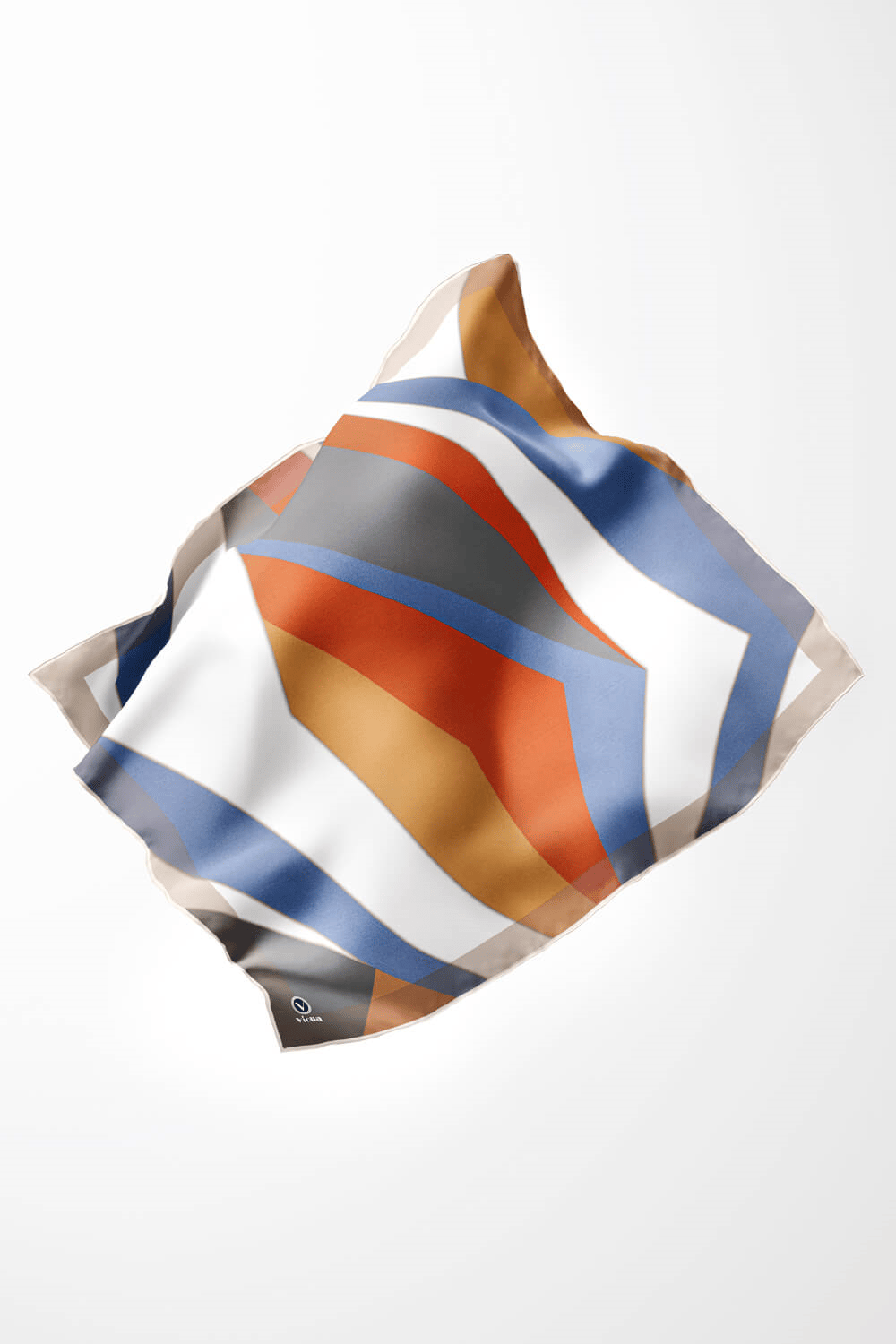 Twill Geometrik Desenli Taba - İndigo Renkli 90x90 Eşarp (İpek İçermez) Dikim Şekli : El Dikişi