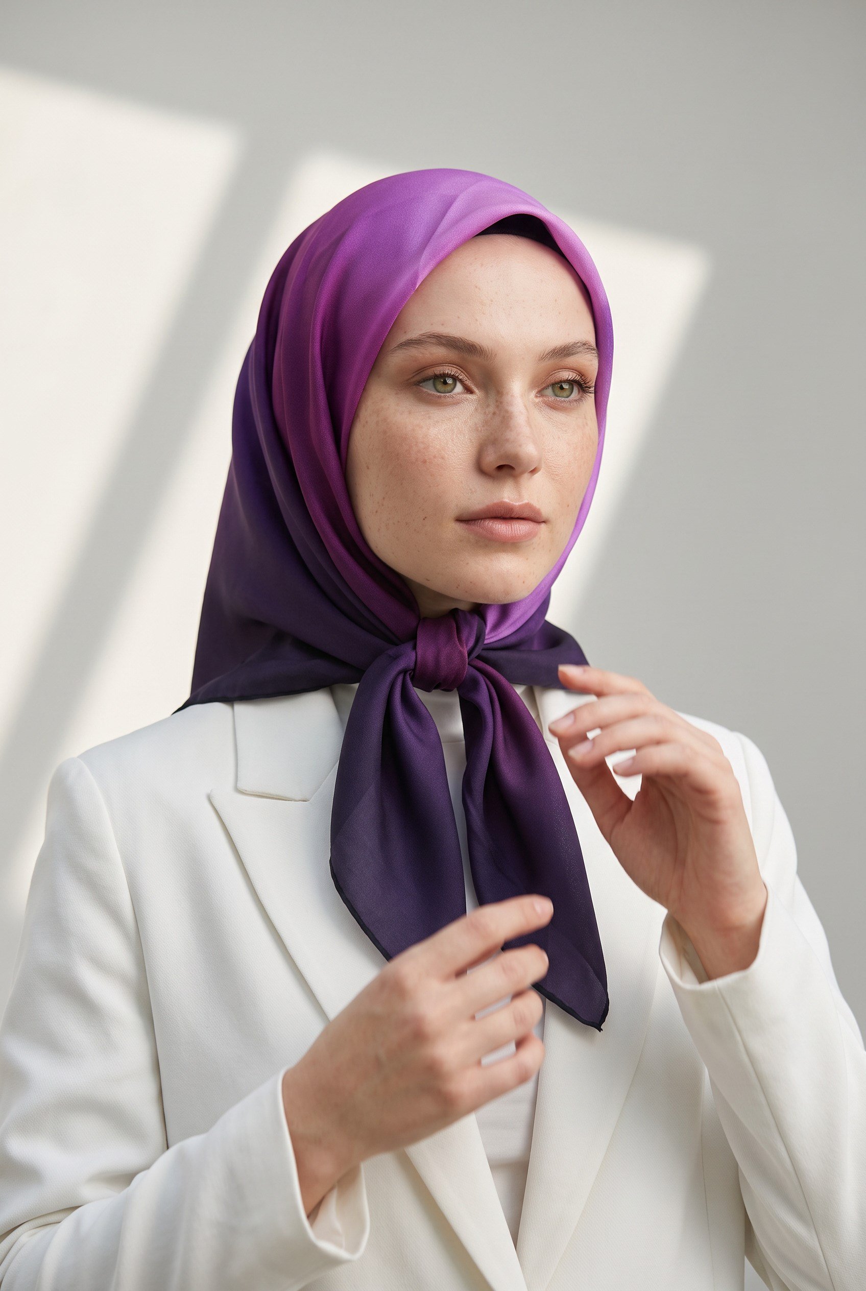%100 Twill İpek Gül Desenli Mor - Pembe Renkli 90x90 Eşarp Dikim Şekli : El Dikişi