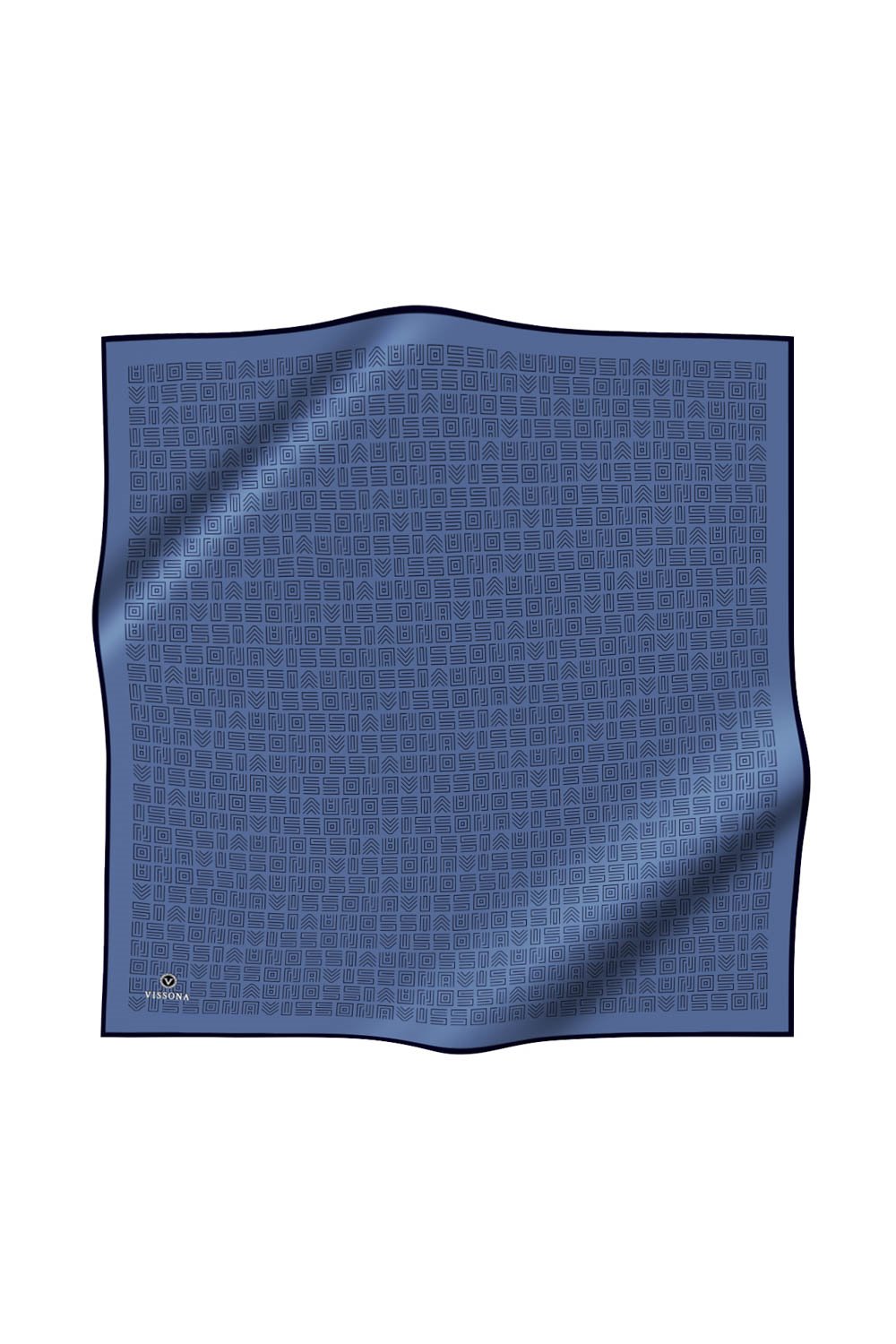%57 İPEK %43 VİSKON Twill İpek Etnik Motif Desenli İndigo - Lacivert Renkli 90x90 Eşarp Dikim Şekli : El Dikişi
