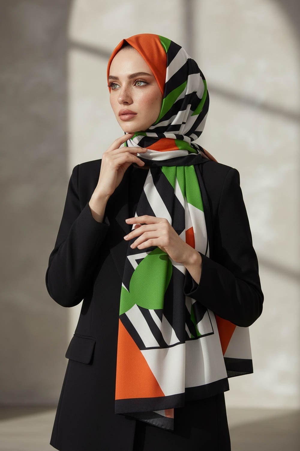 KREP DESENLİ ZÜMRÜT YEŞİLİ RENKLİ 75X195 KIRIŞMAZ ŞAL