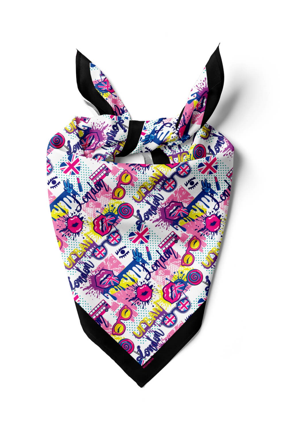 V28 Kadın Pembe Mavi London Desen Desenli 50x50 Bandana HYL DG0774-22