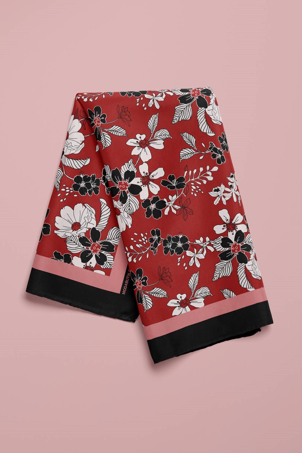 Kadın Kiremit Rengi Mallow Desenli 50x50 Bandana