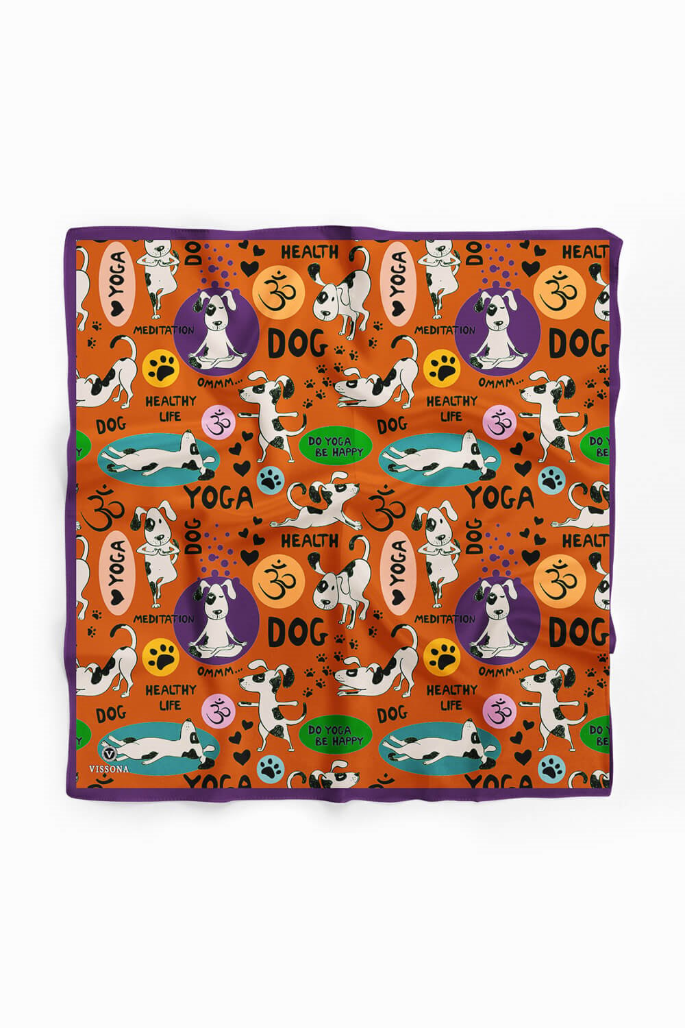 %100 İPEK YOGA KÖPEK DESENLİ KADIN BANDANA 50X50
