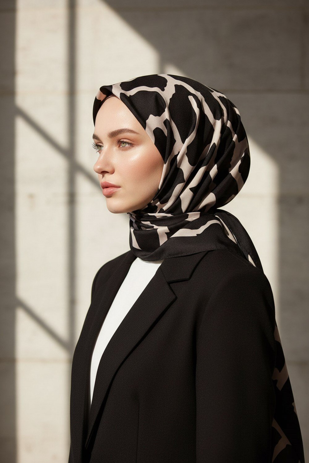 KREP TAŞ DESENLİ SİYAH - SÜTLÜKAHVE RENKLİ 75X195 KIRIŞMAZ ŞAL