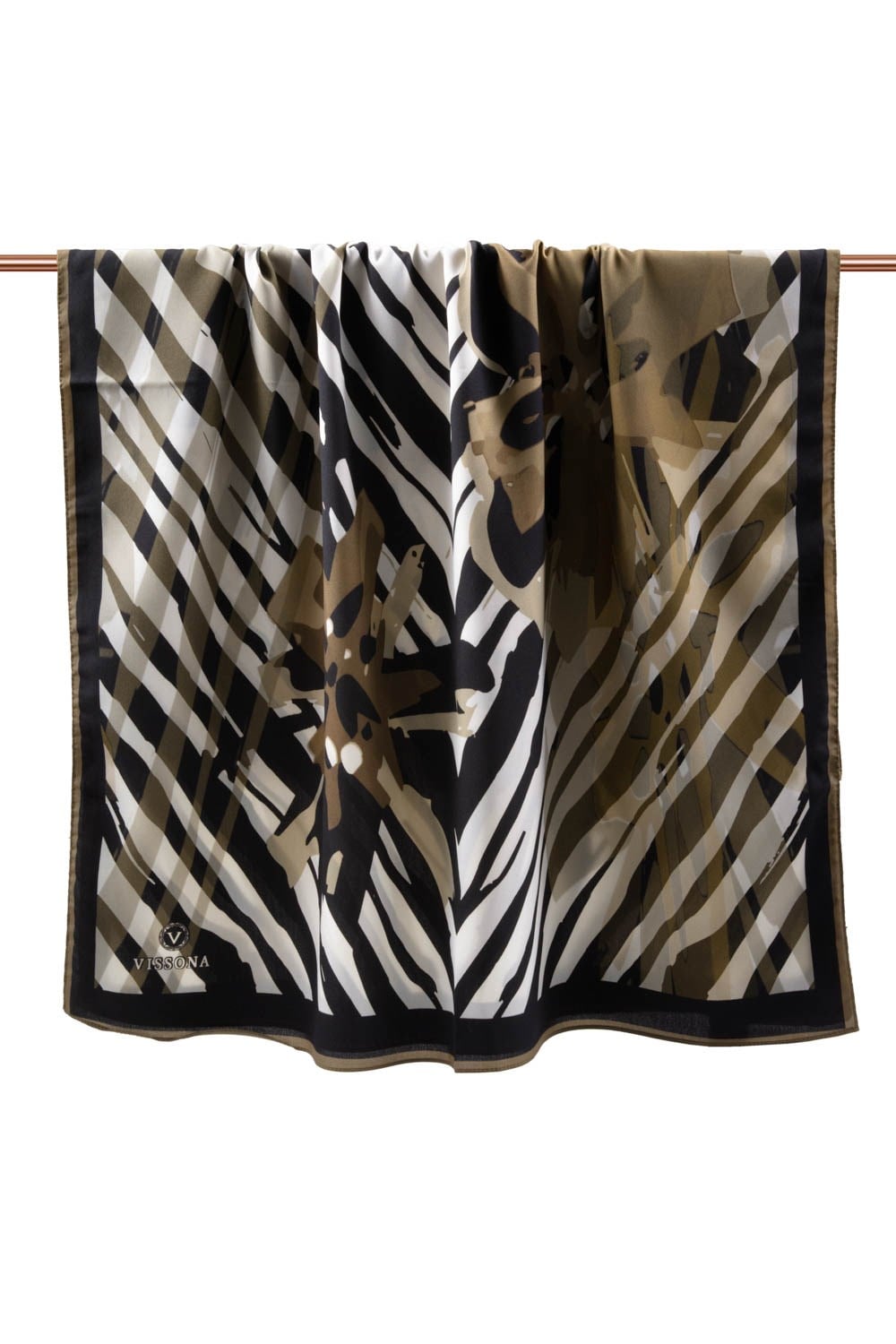 KREP ZEBRA VE ÇİÇEK DESENLİ BEJ RENKLİ 75X195 KIRIŞMAZ ŞAL