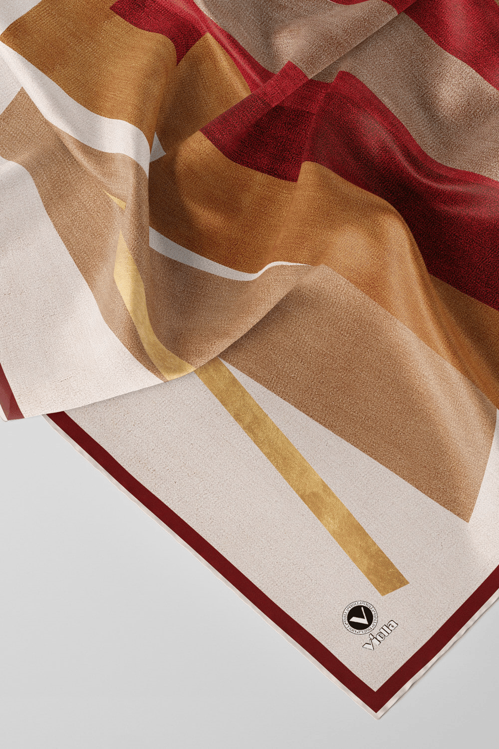 Twill Geometrik Desenli Bordo Renkli 90x90 Eşarp (İpek İçermez) Kenar Dikiş Şekli El Dikişli