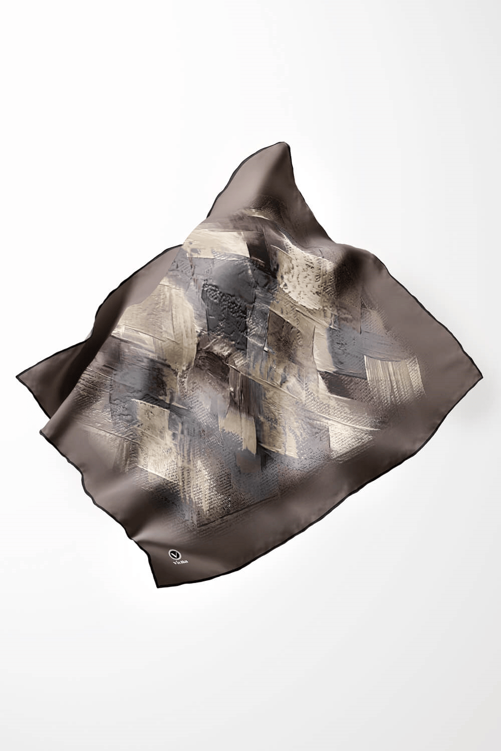 Twill Fırça Efektli Desenli Taş Renkli 90x90 Eşarp (İpek İçermez) Kenar Dikiş Şekli El Dikişli