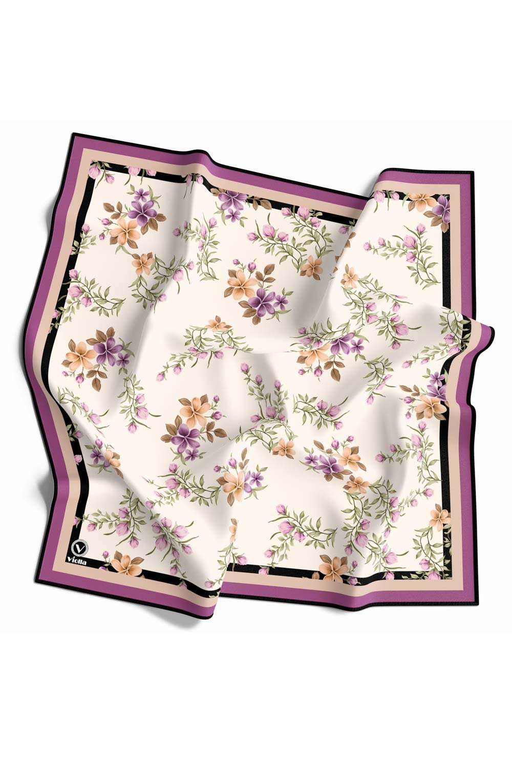 Rayon Çiçek Desenli Lila Renkli 90x90 Eşarp (İpek İçermez) Dikim Şekli : El Dikişi