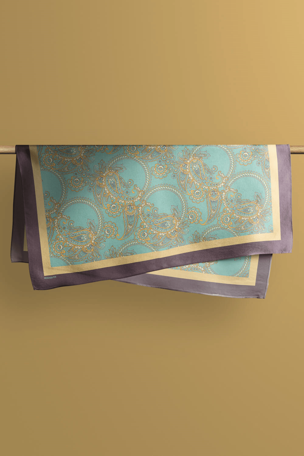 Kadın Açık Mavi Krem Bangle Desenli 50x50 Bandana HYL DG0917-22