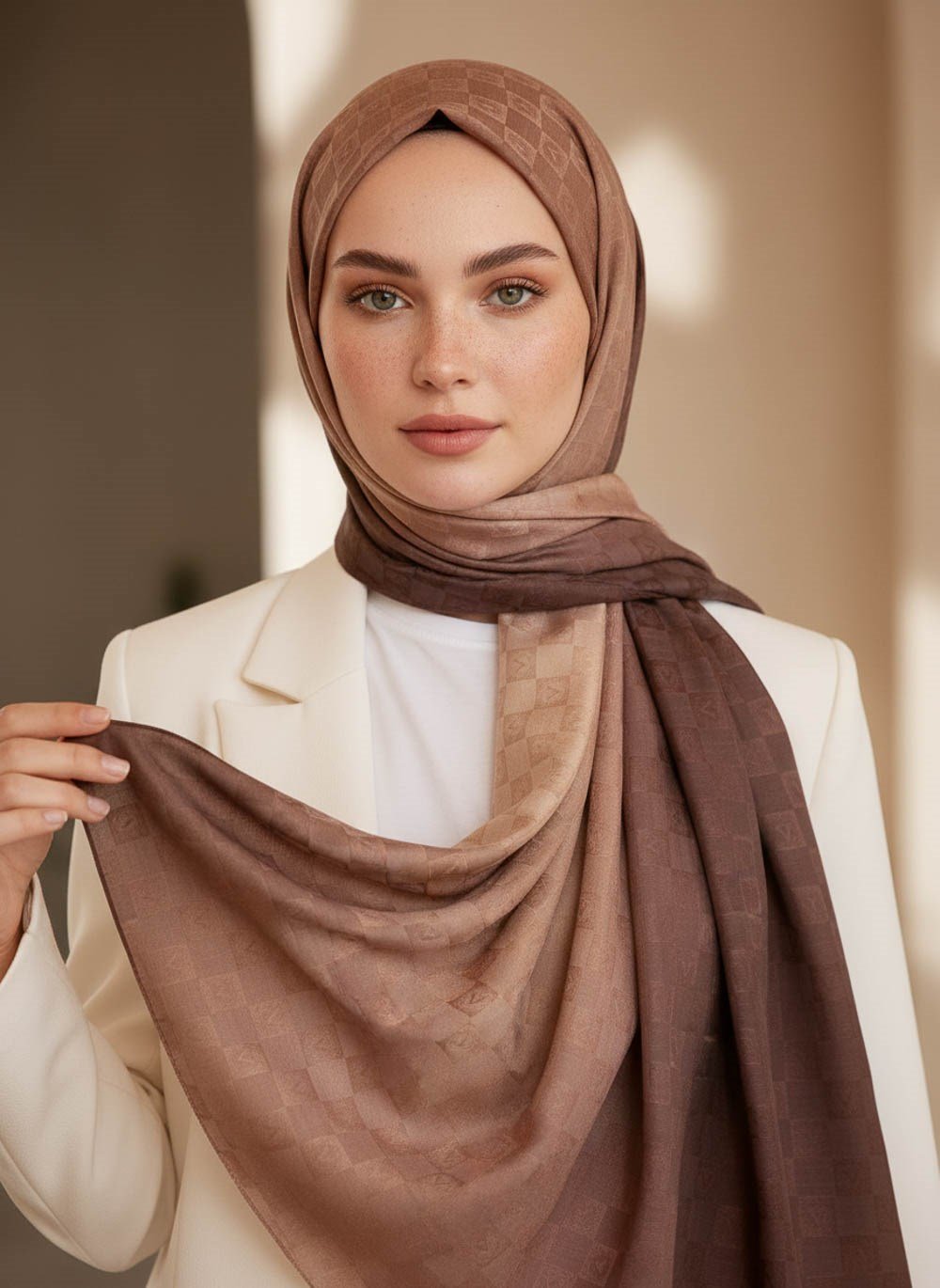 Vissona %57 İPEK %43 PAMUK Degrade Desenli Gold - Gold Renkli Şal -  70x190 Dikiş Tipi İtalyan Dikişli