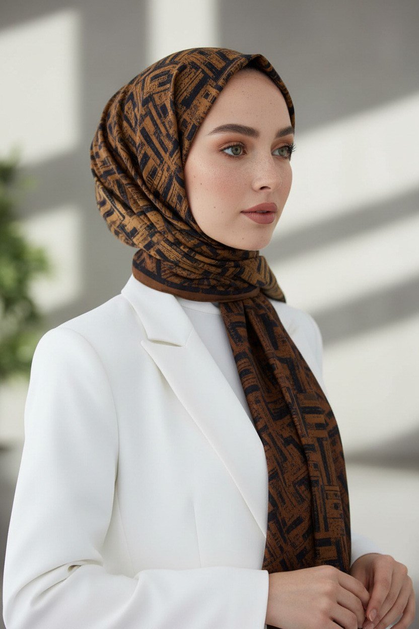 KREP DEGRADELİ ÇİZGİ DESENLİ TABA RENKLİ 75X195 KIRIŞMAZ ŞAL