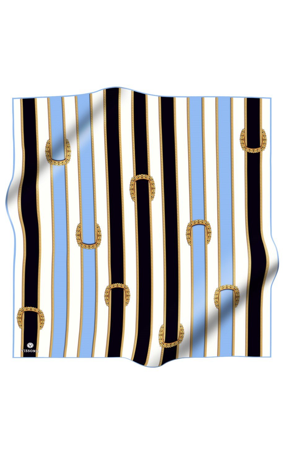 %100 Twill İpek Kemer Desenli Siyah - Bebe Mavisi Renkli 90x90 Eşarp Dikim Şekli : El Dikişi