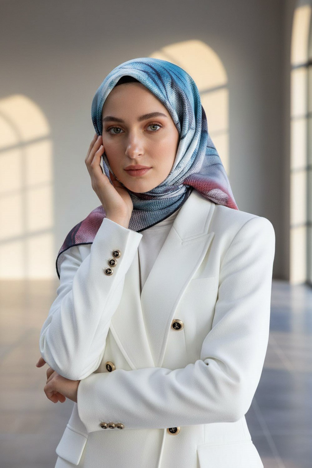 %100 Twill İpek Dokulu Ve Çiçek Desenli Turkuaz - Bordo Renkli 90x90 Eşarp Dikim Şekli : El Dikişi